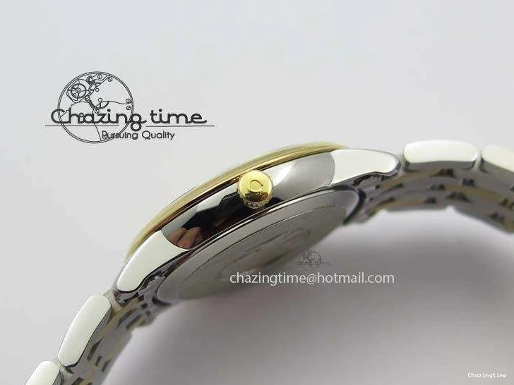 0124 HighQuality De Ville 27mm SS YG Ladies MK 1:1 Best Edition Blue Dial Diamond Markers On SS Bracelet Ronda Quartz 8186